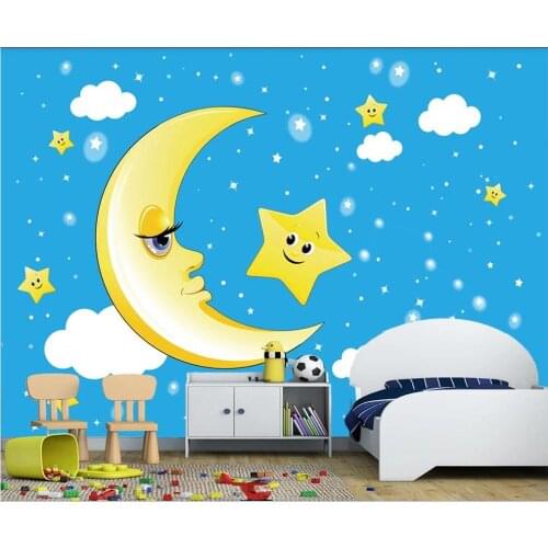 XUE SU Wall covering custom wallpaper simple and fresh stars moon sky childrens room background wall