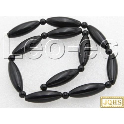 Natural 10X30mm olive rice Black Agates Stone Beads for Jewelry Making 15" v1358