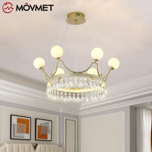 New Golden Crown LED Chandelier For Dining Living Room Gold Hanging Chandelier Lamp Fixture Crystal Chandelier LED Lights