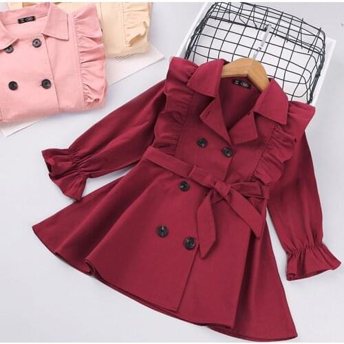 Toddler Girls Clothes Autumn Long Sleeve Fashion Trench Coats Children Solid Outerwear with Sashes Costume 2-6Y