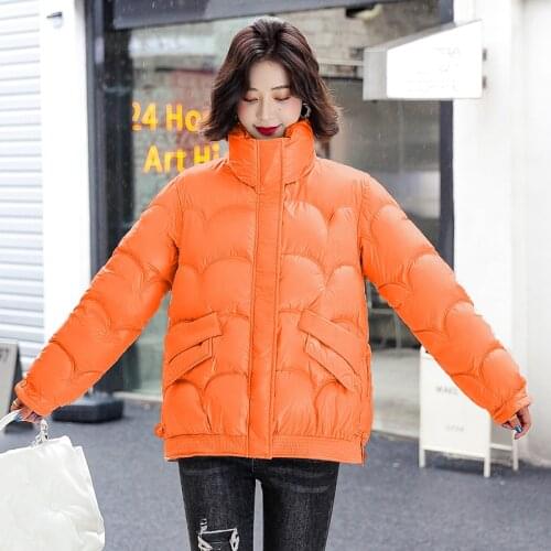 ISENMAL Autumn Womens Winter Coats Fashion Silver Stand Collar Parkas Winter Jacket Women Pockets Padded Cotton Coat