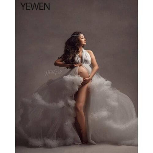 Sleeveless Front Slit Maternity Dresses For Photo Shoot Fancy Pregnancy Maxi Gown Baby Shower Pregnant Women Photography Props