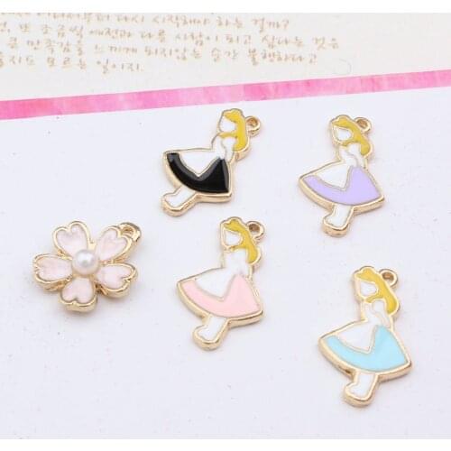Oil Drop Charms 20pcs/lot Metal Flower Girl Enamel Charms Pendants Gold-Color Fashion Jewelry Accessories