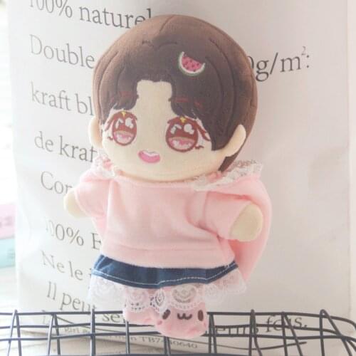 Pink 20cm Baby Doll Outfit Plush Dolls Clothes Lovely Hoodie Stuffed Toy Dolls Accessories for Korea Kpop EXO Idol Dolls