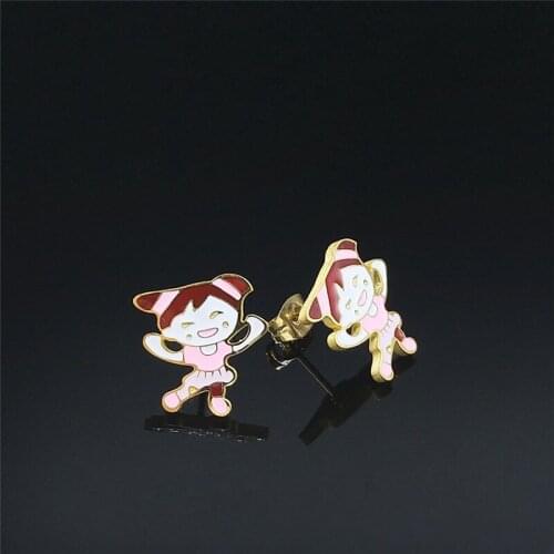 2021 Stainless Steel Colorful Enamel Small Girl Stud Earrings Women Gold Color Stud Earrings Jewelry argollas oreja E9513S01