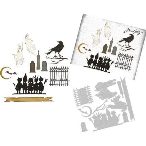 Vault Series Railing Crow Bat Halloween Metal Cutting Dies Scrapbook Diary Decoration Stencil Embossing Template DIY Greeting