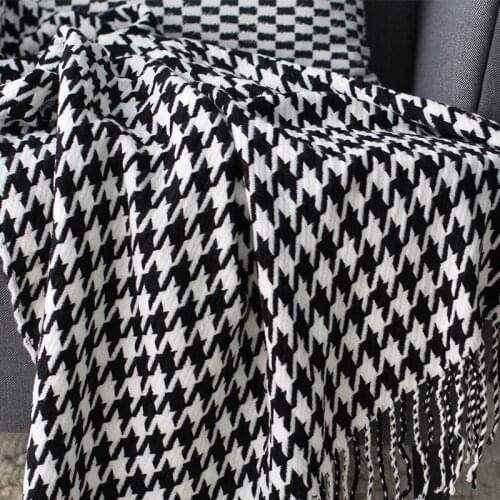 Houndstooth Check Knitted Throw Blanket Textured Soft Sofa Couch Cover Decorative Knitted Blanket Weighted Knit Blanket