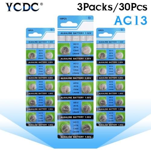 YCDC 30pcs 1.5V Button Cell Battery A76 AG13 G13A LR44 LR1154 357A SR44 For Watch Calculator Clocks Alkaline Coin Batteries