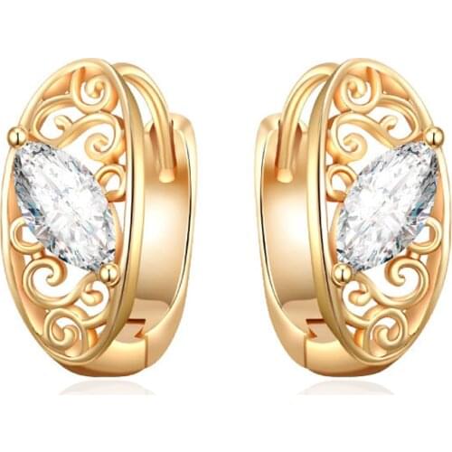 Romantic Flower Cubic Zirconia Stud Earrings for Women Gold Silver Color Geometric Round Small Earrings Exquisite Jewelry Gifts