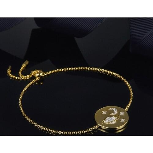 S925 Sterling Silver Golden Yellow Galaxy Planet Bracelet Female Adjustable Personality Fashion Luxury Brand Monaco Jewelry