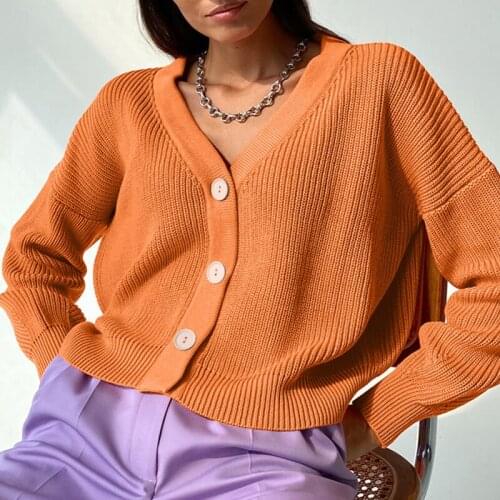 Autumn Womens Sweater V Neck Long Sleeve Casual Loose Solid Single Breasted 2021 New Korean Fashion Streetwear Female Sweater