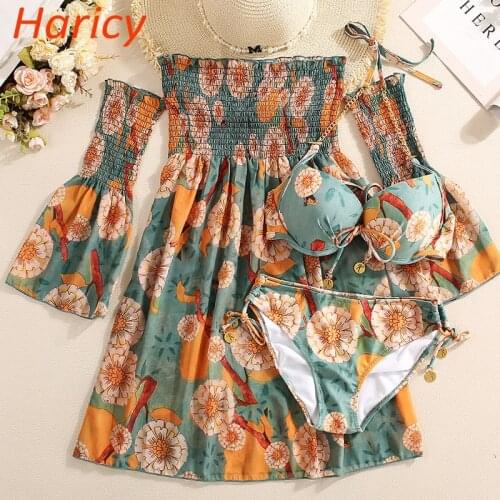 2020 New Sexy Women Dress Bikini Set Biquinis Brazilian Swimwear Summer Floral Printed Swimsuit Push Up High Waist Bikini