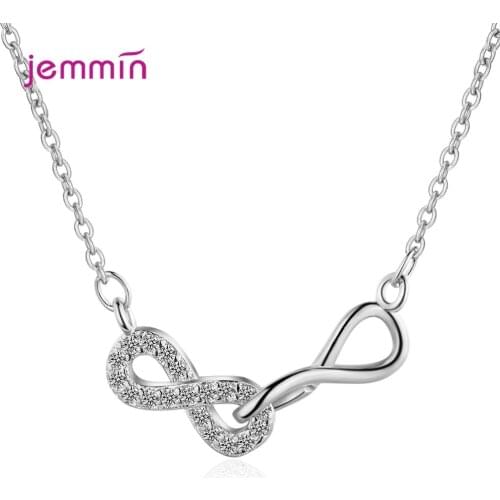 Popular Style Lucky Number Eight Pendant CZ Necklace For Women Girls 925 Sterling Silver Wedding/Engagement Party Jewelry