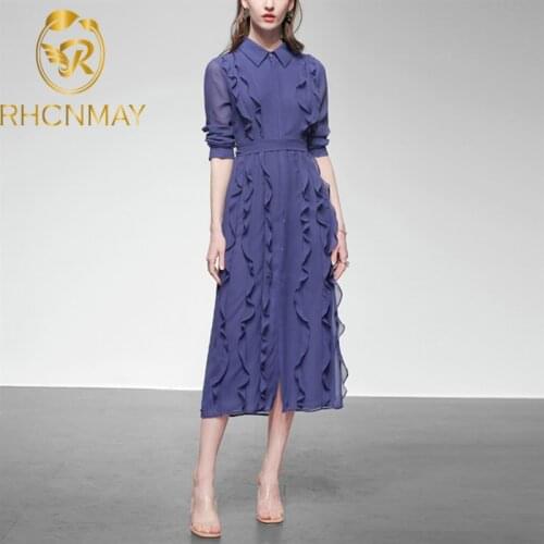 New 2020 Summer Runway Women Vintage Ruffles Chiffon Long Dress Femme Short Sleeve Bow Elegant Party Holiday Maxi Dress Vestidos