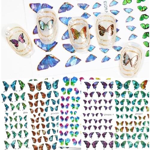 1Sheet Laser Butterfly Tips Sticker Holographic 3D Watercolor Sliders Wraps Manicure Waterproof Nail Art Nail Transfer Decals H