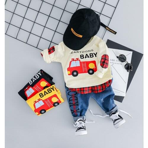 2019 Toddler Infant Clothing Sets Baby Girls Boys Clothes Suit Cartoon Car T Shirt Jeans Kids Children Costume Spring Boys Sets