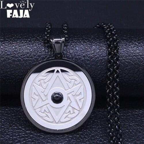 2021 Thelema Unicursal Hexagram Symbol Stainless Steel Necklaces Pendants Women Black Silver Color Crowley Sign Jewelry NXS03