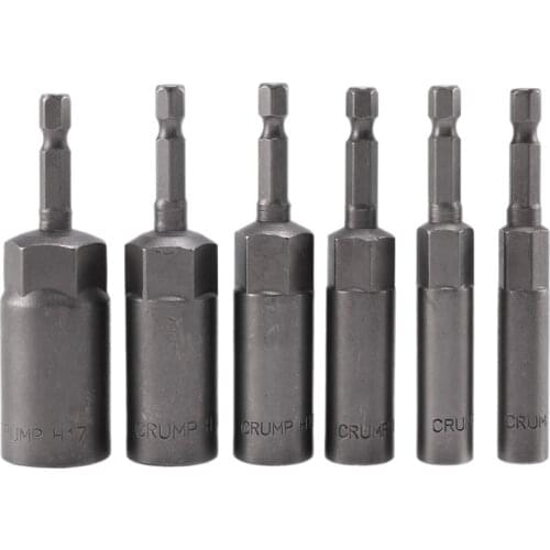 6Pcs 6mm-17mm 80mm Length Extra Deep Bolt Nut Bit Set Metric 1/4 6.35mm Hex Shank Impact Socket Adapter for Power Tools