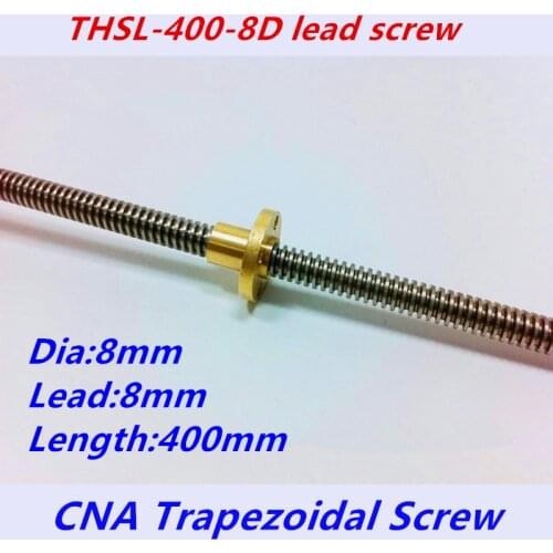 Free shipping RepRap 3D Printer THSL-400-8D T-type stepper motor Lead Screw Dia 8MM Thread 8mm Length 400mm with Copper Nut