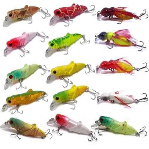CATCHSIF 16pcs Lifelike Locust and Cricket Tiny Minnow lures topwater Hard fishing baits