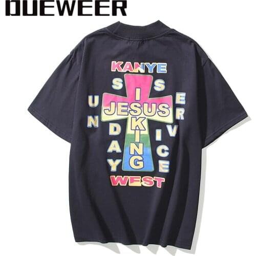 Dueweer Jesus Is King Multicolor Printed Men T-shirts Kanye West Streetwear Women Short Sleeve Hip Stranger Things T-shirt Top
