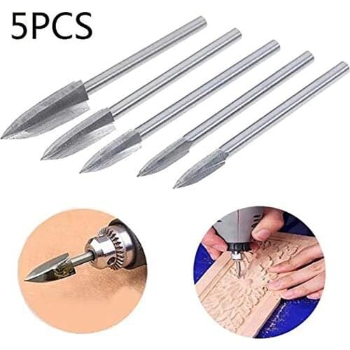 5 Pcs/set Engraving Drill Bits High Speed Steel Milling Cutter Carving Root Tools Three Blades Wood Carving Knives