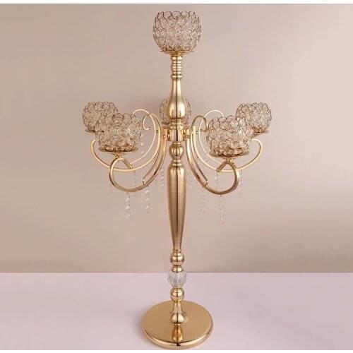 Crystal Candelabra 5-arms Gold Candle Holders 84 cm Tall Wedding Decoration Centerpiece Candlestick