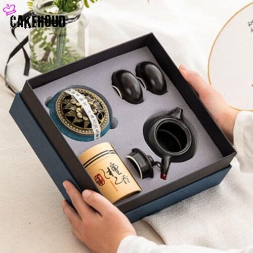 Chinese Travel Tea Set Kung Fu Tea Set Ceramic Portable Sandalwood Stove Teapot Tea Cup 1 Pot 2 Cups Tea Set Business Gift