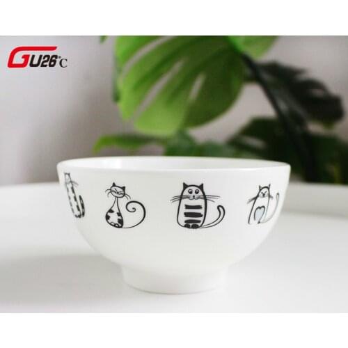 Classical Ceramic Tableware Kitchen Soup Noodle Rice Bowl Ramen Bowl Cute Cat Spoon For Home Party