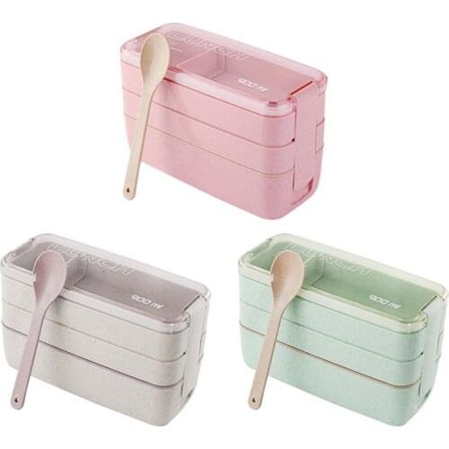 Kitchen 900ml Microwave Lunch Box Wheat Straw Dinnerware Food Storage Container Children Kids School Office Portable Bento Box#w