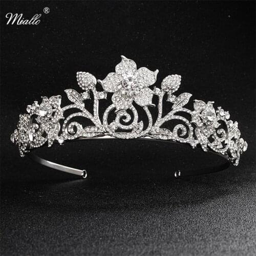 Miallo Classic Flowers Full Austrian Crystal Alloy Tiaras and Crown Diadem Wedding Head Jewelry Bridal Princess Headpieces