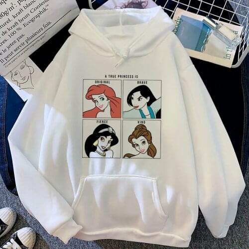 Kawaii Disney Princess Funny Cartoon Manga Harajuku Hoodies Women Cute Anime Casual Sweatshirt Graphic Streetwear Hoody Female