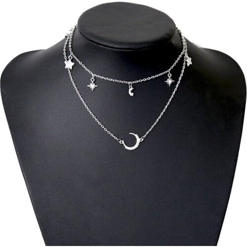 Multilayers Gold Chain Rhinestone Star Moon Coin Pendant Necklaces for Women Bohemian collier femme Gypsy Wedding Party Jewelry