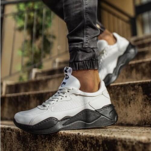 KNACK Sneakers Men Shoes Original Design Young Men 'S Fashion White Color Black Outsole Lace-Up Comfortable Light Hiking Running 606