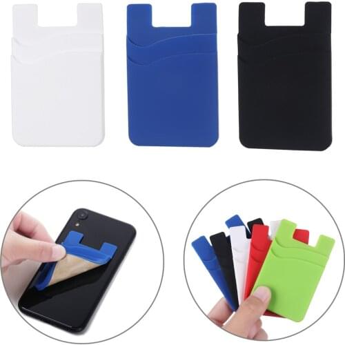 Soft Silicone Mobile Phone Back Card Holder Stick On Wallet Self-Adhesive Cash ID Bank Cards Bag Universal Cellphone Pouch