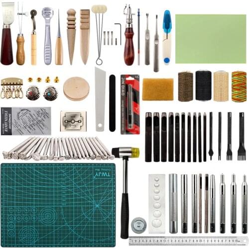 44 In 1 Leather Craft Group Tool Kit Rivet Sewing Cutting Mat Hammer Pin Buckle Package DIY Leather Ruler Cutting Board All In 1
