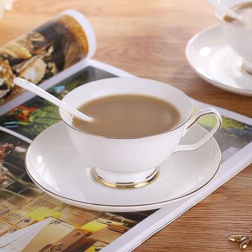 Engraving Bone China Coffee Cup Saucer Spoon Set 180ml Brief Ceramic Teacup Concise White Elegant Porcelain Tea Cup Drop Ship