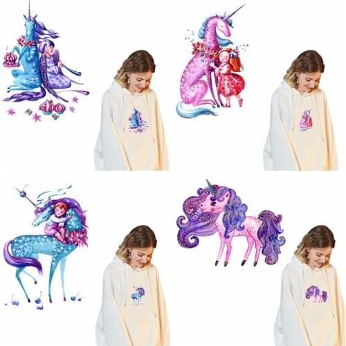 Pegasus Unicorn Stripe Applique Patch Iron on Heat Transfer Washable Sticker for Clothes Women T-shirt Hoodies Thermal Transfer