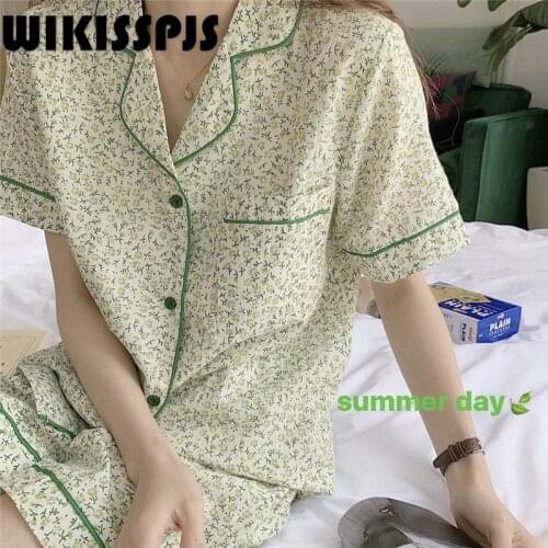 WIKISSPJS New Small Fresh Floral Home Suit Short Sleeve Lovely Student Pajamas for Women In Summer Kawaii Pajama
