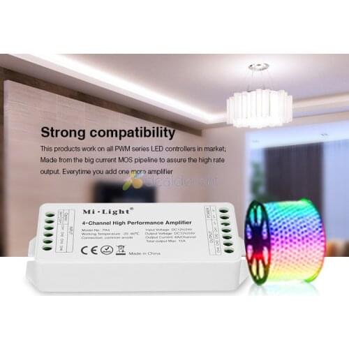 New Mi.Light PA4 RGBW LED Amplifier DC12V 24V Max. 15A 4-Channle 6A/CH High Performace Controller for RGB RGBW LED Strips
