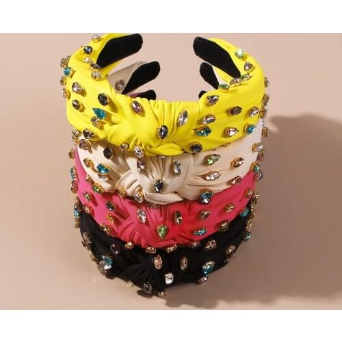 Lalynnly Rhinestone Solid Color Hair Bands For Women Girls Jewelry Cross Knot Wide Gold Side Bow Headband Hair Accessories F2210