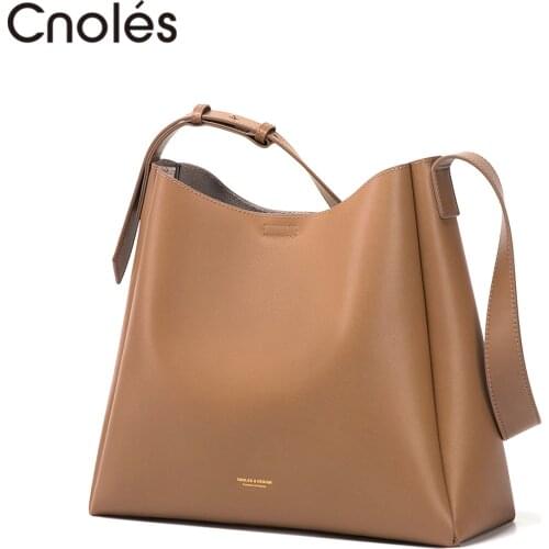 Cnoles Genuine Leather Casual Tote Bag Vintage Women Bags Luxury Handbags for Women Shoulder Bag Big Womens Bag Shopper