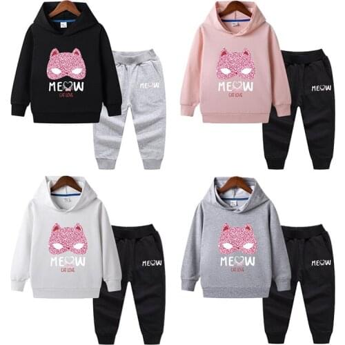 Girl Teenagers Casual Cartoon Printing Suit Spring Autumn New Sports Set 2PCS Kid Long Sleeve Pullover Sweater + Trousers Outfit