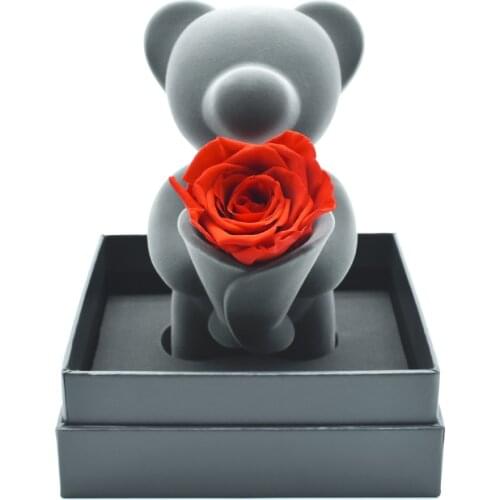 Rose Bear Red Immortal Flower Valentines Day Gift Holiday Wedding Flowers Art Gift Home Decor Collection