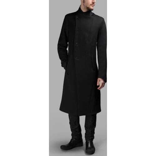 S-5XL!! Fashion personalized patchwork front fly long design trench fashion vintage high stand collar overcoat long outerwear