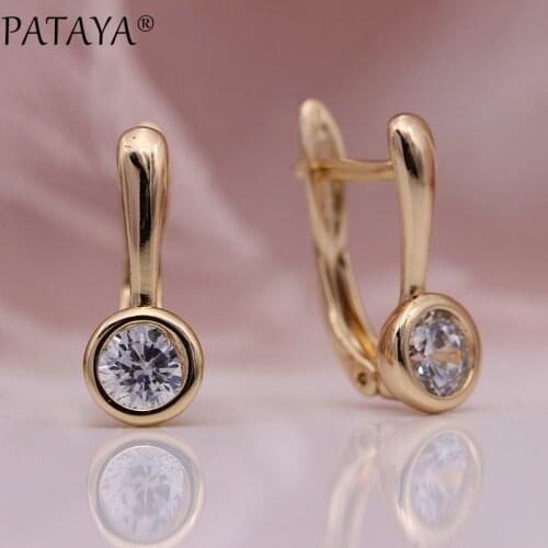 PATAYA New Big White Natural Zircon Dangle Earrings Women Fashion Jewelry 585 Rose Gold Wedding Party Unique Cute Fine Earrings