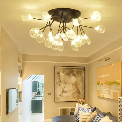 Nordic Modern Iron Herringbone Branch Pendant Light Glass Ball Bubble Living Room Restaurant Bedroom Bar Hanging Lighting