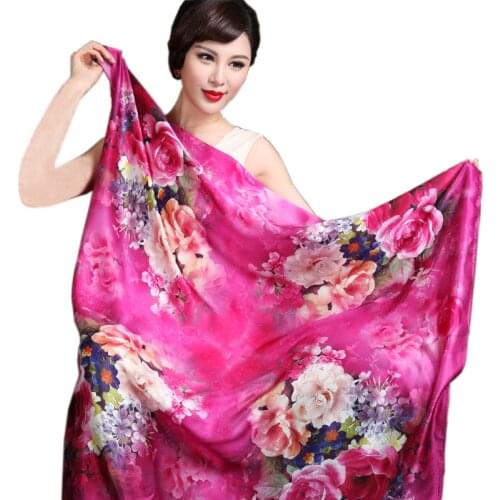Spring Autumn Women Square Silk Scarf Shawl Fashion 100% Mulberry Silk Square Scarves Ultra Large Pink Silk Scarf Cape 110*110cm