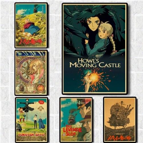 Howls Moving Castle Vintage poster Miyazaki Hayaos movie posters Cartoon Amine Vintage retro poster Kraft Paper painiting