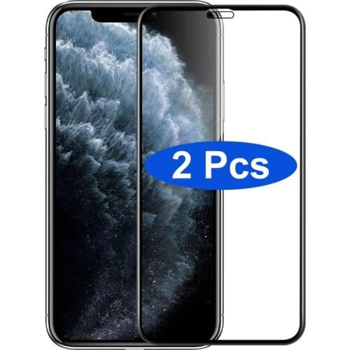 2 Pieces Full Cover Tempered Glass On For iPhone 11 Pro Max Screen Protector Glass For iPhone X XS Max XR 7 8 6 Plus Film Case